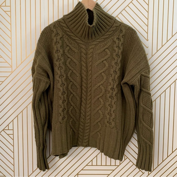 Everlane Wool Cashmere Cable Knit Mock neck  fisherman chunky knit Sweater M - Picture 10 of 10